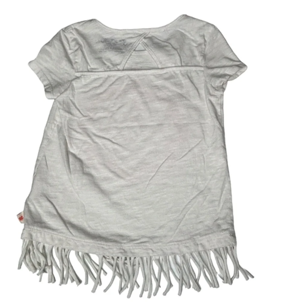 Lucky Brand Girls Top Size S‎ Short Sleeve Mandala Graphic Fringe Hem Tee Shirt